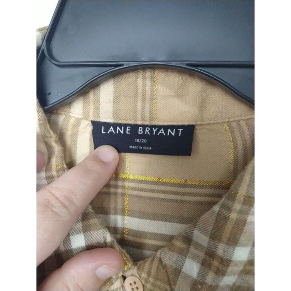 lane bryant woman plus size 18/20 Shirt Collared Button Brown Plaid Roll Tab... - Picture 3 of 9